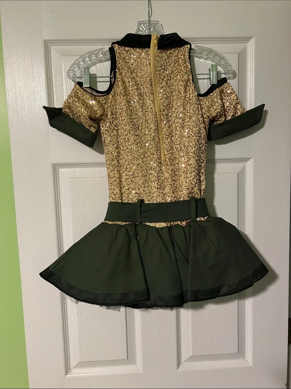 Weismann Gold Sequin & Olive Military-Inspired Costume Dress